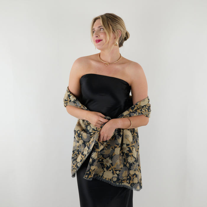 Chrysanthemum Flower Blue Reversible Wrap