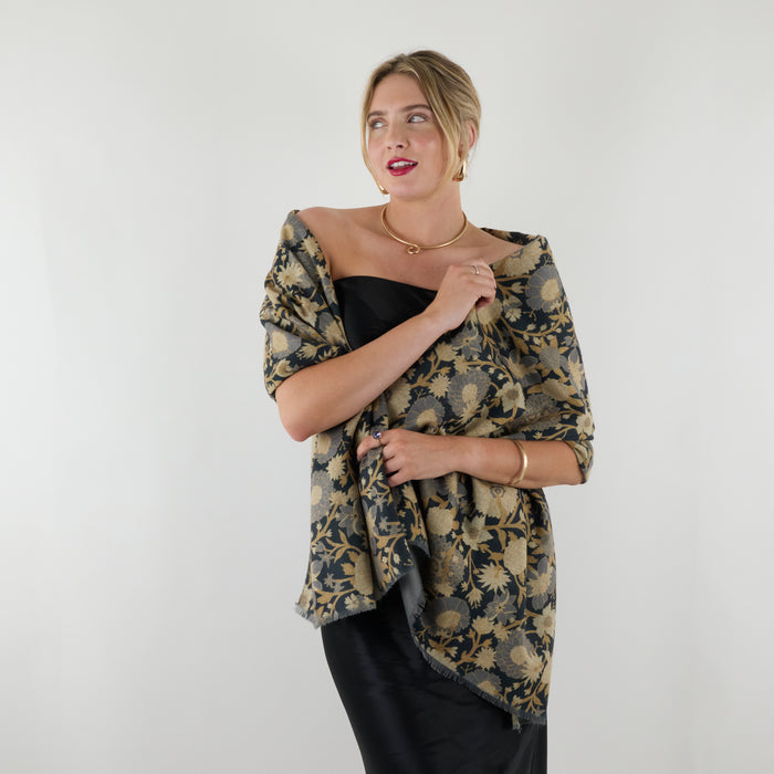 Chrysanthemum Flower Blue Reversible Wrap