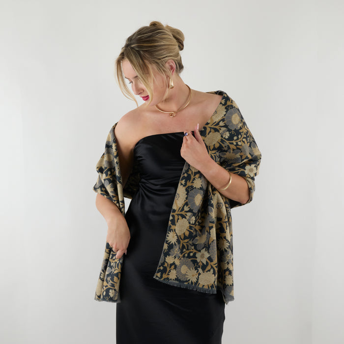 Chrysanthemum Flower Blue Reversible Wrap