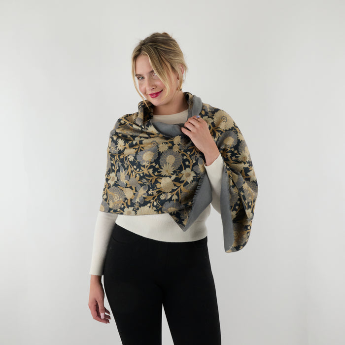 Chrysanthemum Flower Blue Reversible Wrap