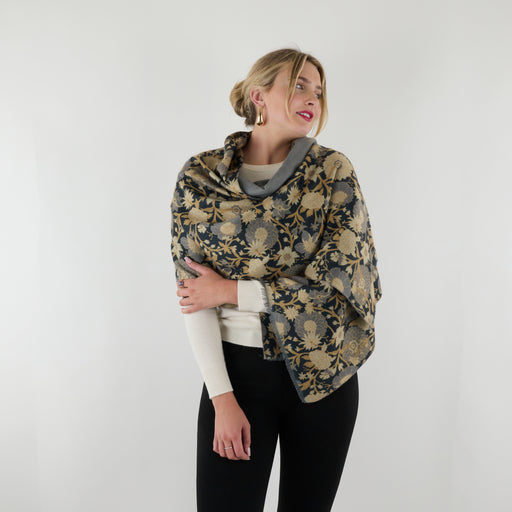 Chrysanthemum Flower Blue Reversible Wrap