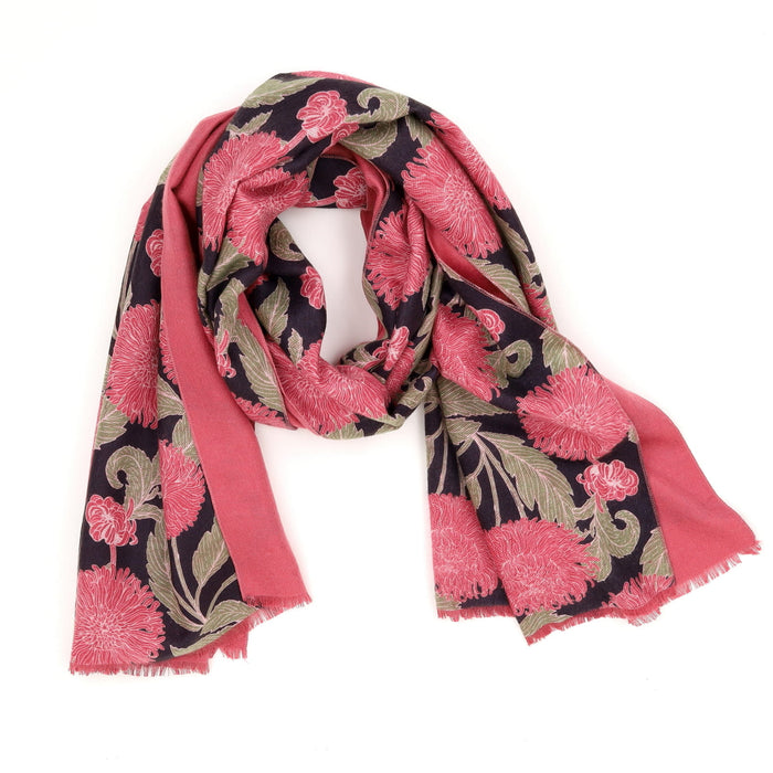Chrysanthemum Flower Pink Reversible Wrap Scarf