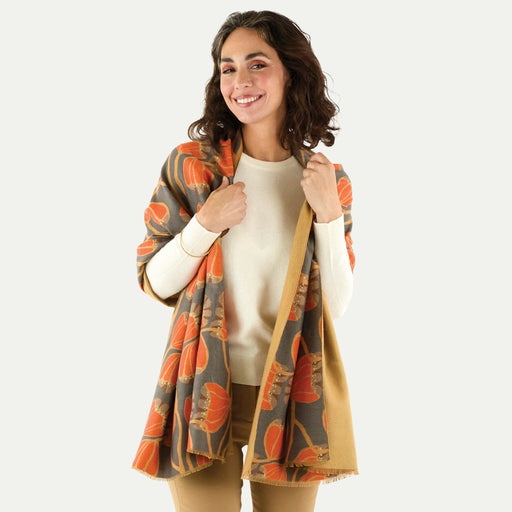 MODERN TULIP ORANGE Reversible Wrap Scarf