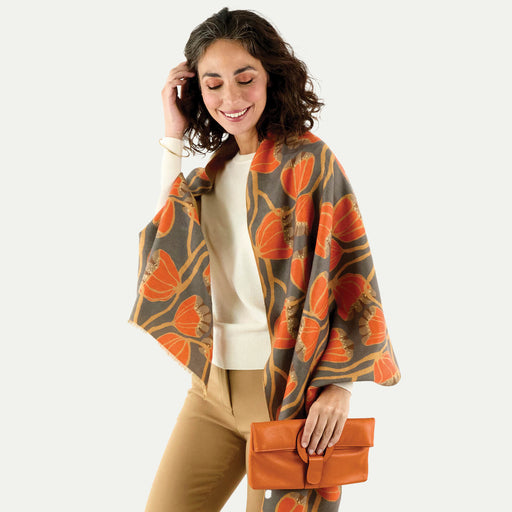 MODERN TULIP ORANGE Reversible Wrap Scarf