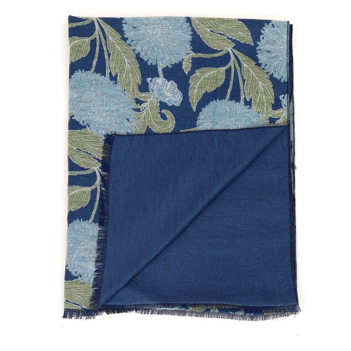 Chrysanthemum Flower Blue Reversible Wrap