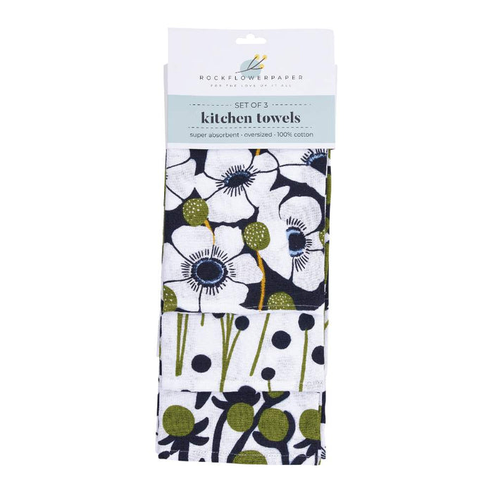 WINDFLOWER Cotton Kitchen Towels, Set of 3