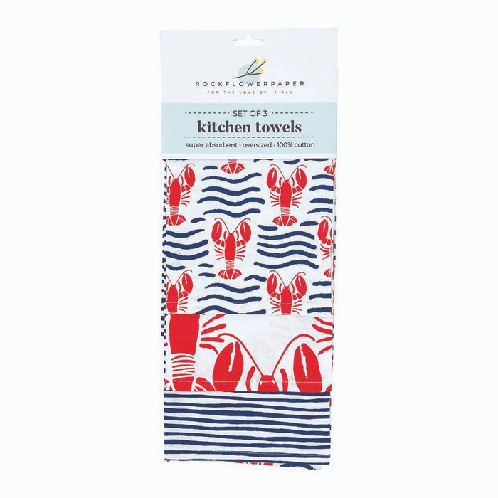 LOBSTER WAVES Cotton Kitchen Towels, Set of 3 (Available: 01/31/2025)