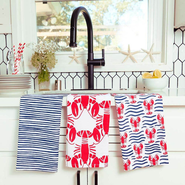 LOBSTER WAVES Cotton Kitchen Towels, Set of 3