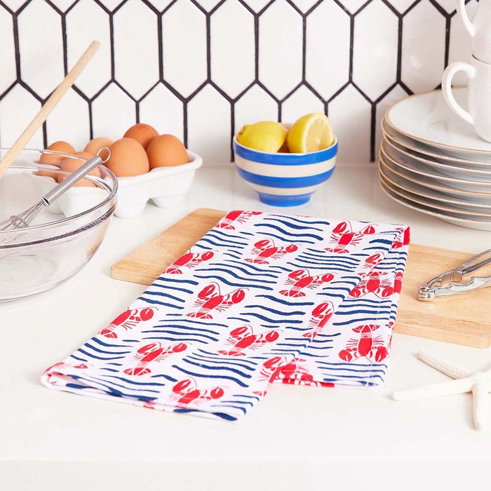 LOBSTER WAVES Cotton Kitchen Towels, Set of 3