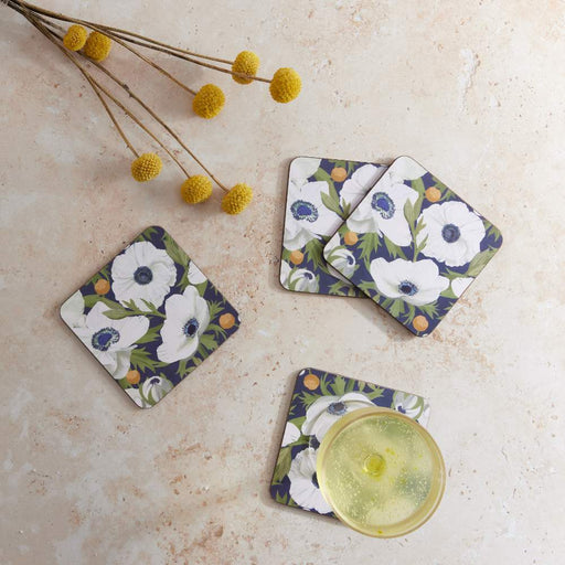 ANEMONE POPPY Square Coasters, Set of 4