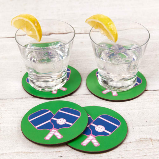 PICKLEBALL GREEN Round Coasters, Set of 4