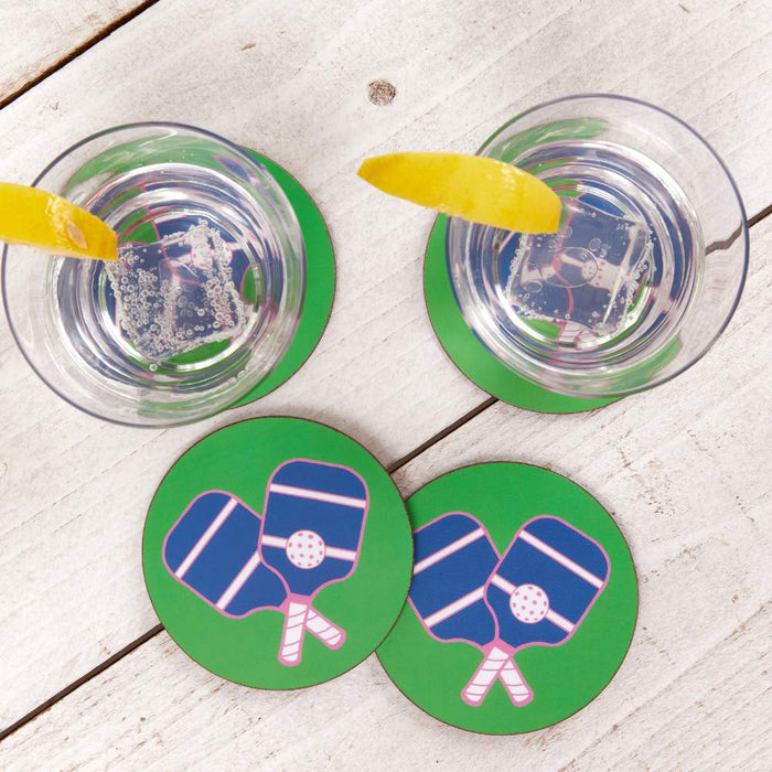 PICKLEBALL GREEN Round Coasters, Set of 4