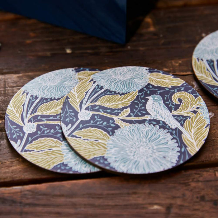 CHRYSANTHEMUM BIRD Round Coasters, Set of 4