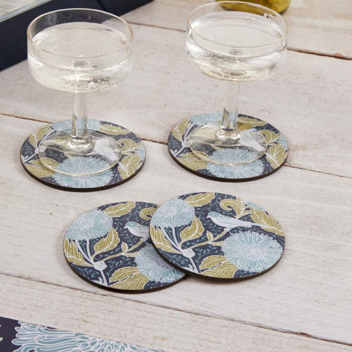 CHRYSANTHEMUM BIRD Round Coasters, Set of 4