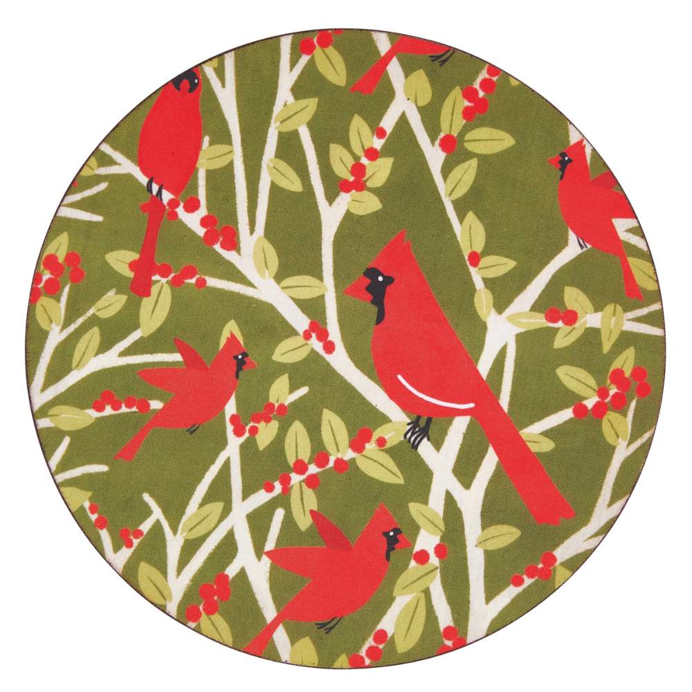 RED CARDINALS Round Coasters, Set of 4