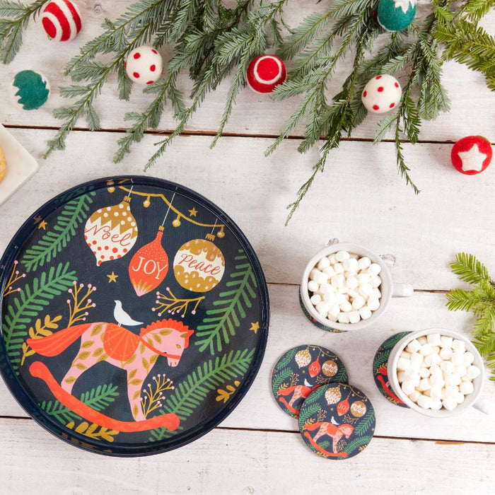 HOLIDAY HORSE Round Coasters, Set of 4