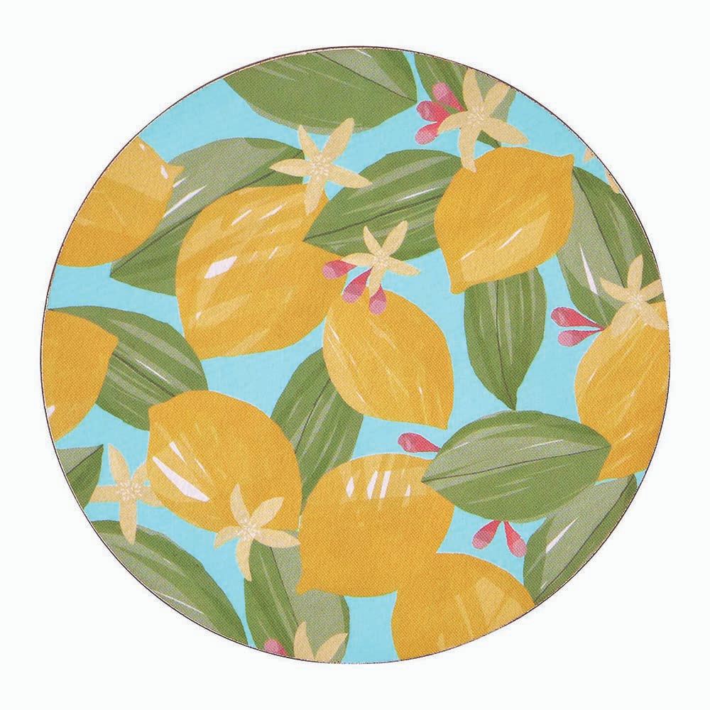 LEMON BLOSSOMS Round Coasters, Set of 4 (Available: 01/17/2025)