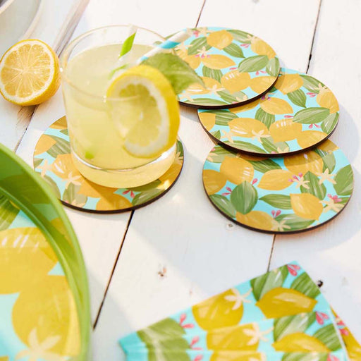 LEMON BLOSSOMS Round Coasters, Set of 4