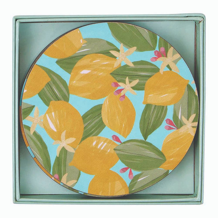 LEMON BLOSSOMS Round Coasters, Set of 4