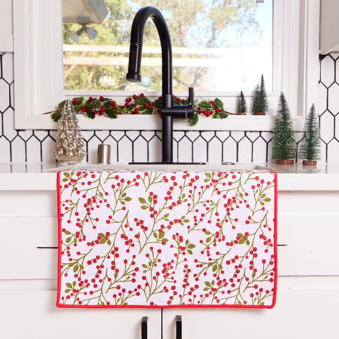 Red Berries blu Eco Kitchen Tea Towel