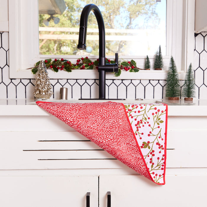 Red Berries blu Eco Kitchen Tea Towel