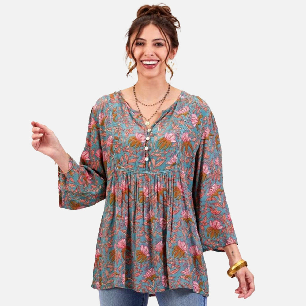 Aqua Pink Bohemian Floral Tunic