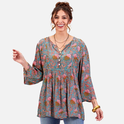 Aqua Pink Bohemian Floral Tunic