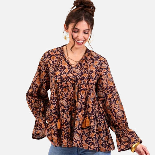 Black Spice Madine Blouse with Ruffle Sleeve