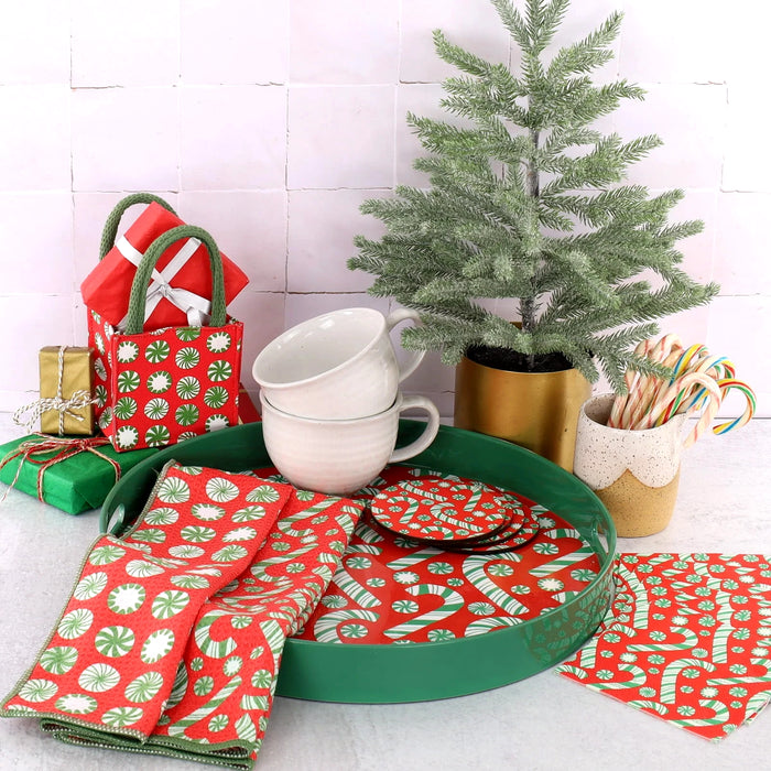 Candy Cane Joy Round Lacquer Serving Tray