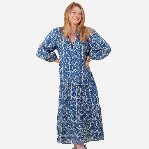 Sara Indigo Drop Waist Maxi Dress