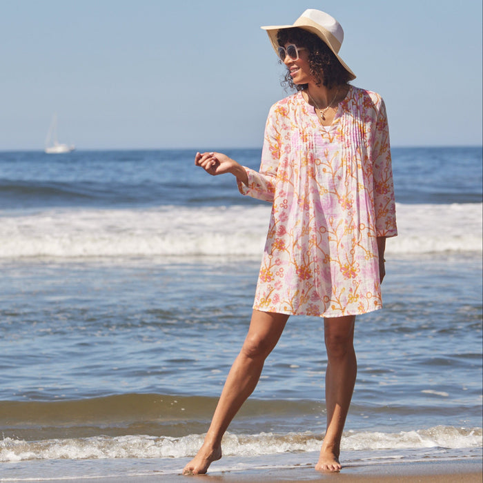 GEMMA PINK Pintuck Beach Cover Up, Recycled Cotton