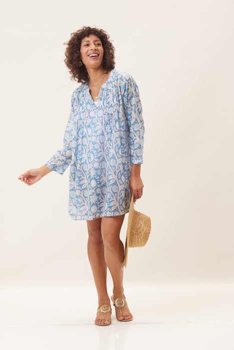 FAR EAST BLUE Pintuck Beach Cover Up, Recycled Cotton