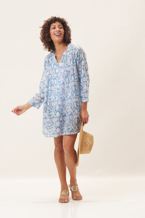 FAR EAST BLUE Pintuck Beach Cover Up, Recycled Cotton