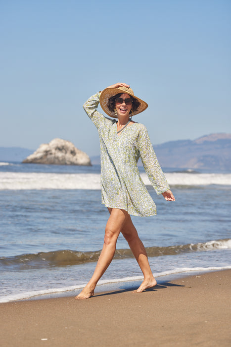 FRANCIS BLUE Pintuck Beach Cover Up, Recycled Cotton