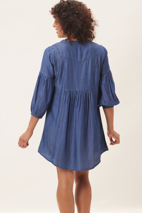 CHAMBRAY Dress With Light Blue Embroidery