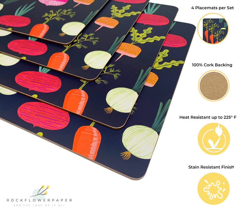 ROOT VEGGIE BLUE Cork-Backed Placemats, Set/4