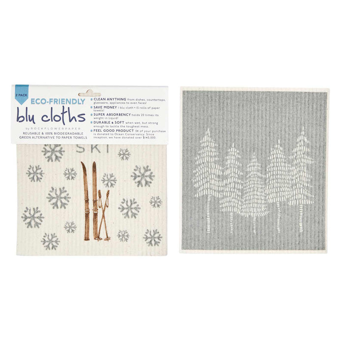 EAT SLEEP SKI blu Cloths Reusable Sponge-Cloth, Set of 2