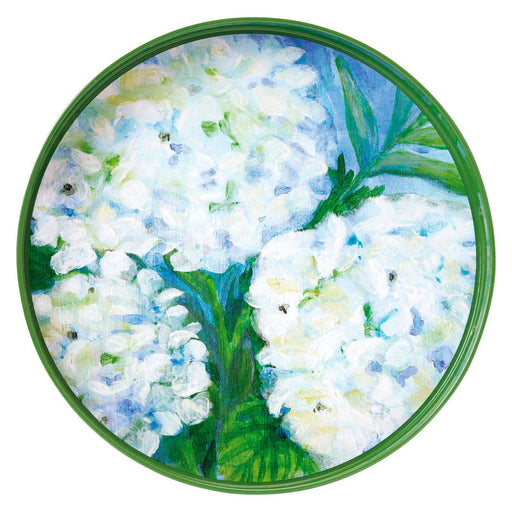 WHITE HYDRANGEA 15 inch Round Tray