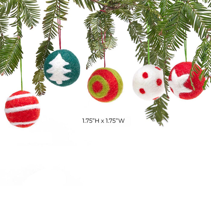 CHRISTMAS BALLS Felt Ornaments - 5 pc Assortment
