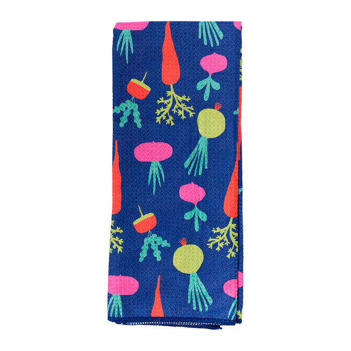 ROOT VEGGIES blu Kitchen Tea Towel