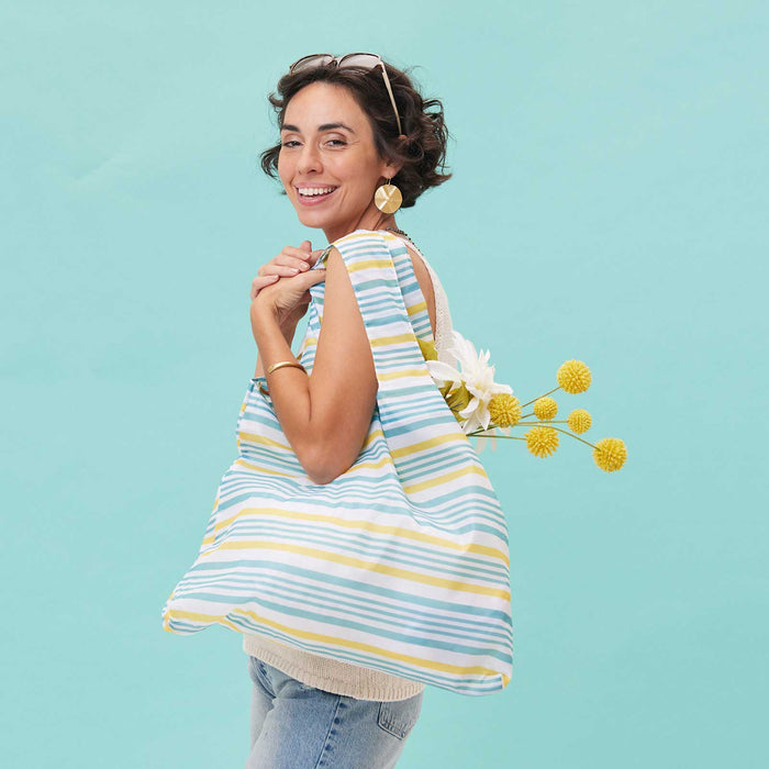 SUMMER STRIPE Yellow blu Bag Reusable Shopper Tote