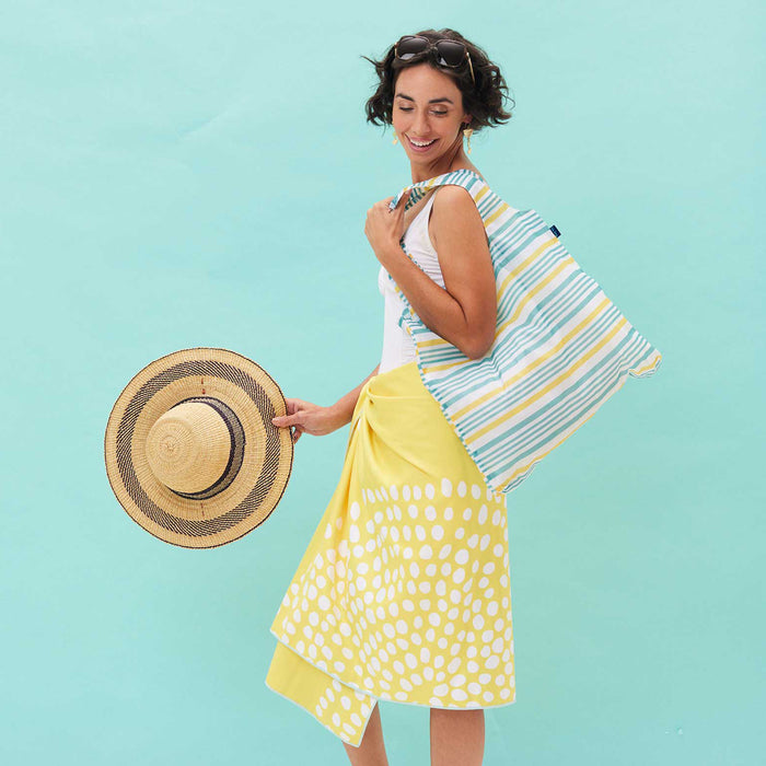 SUMMER STRIPE Yellow blu Bag Reusable Shopper Tote