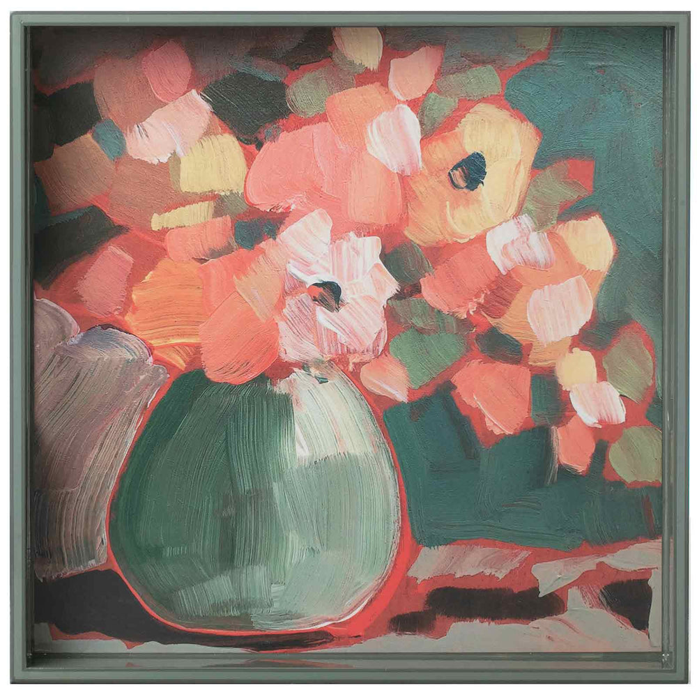 Flowers In Vase 15 Inch Square Tray