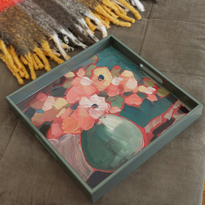 Flowers In Vase 15 Inch Square Tray
