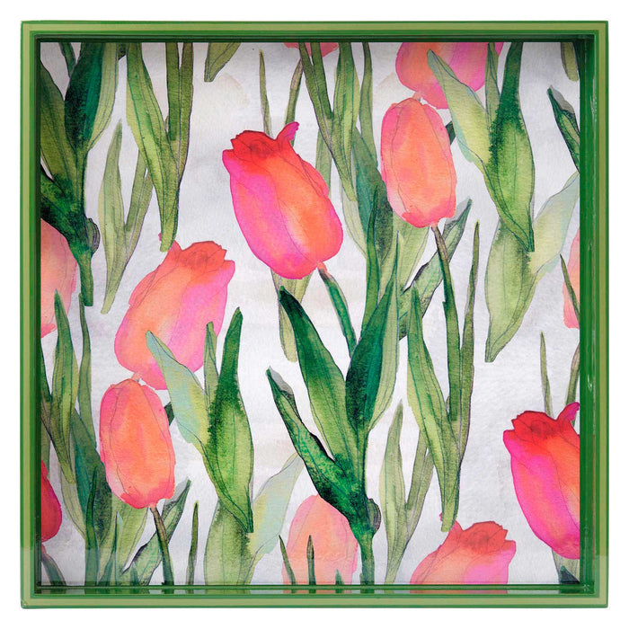 PINK TULIPS 15 Inch Square Tray