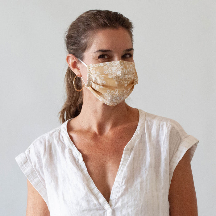 MEDALLION TAN Reusable Pleated Cotton Face Mask - Reduced Price!