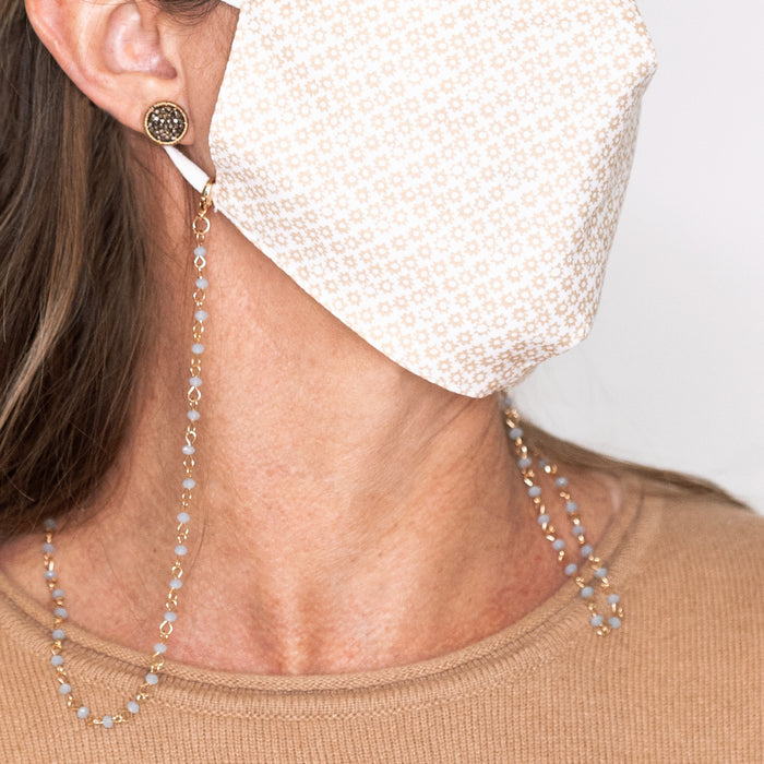 LIGHT BLUE Beaded Gold Chain Mask Necklace