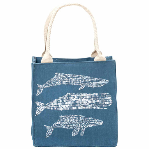 WHALES BLUE Itsy Bitsy Reusable Gift Bag Tote