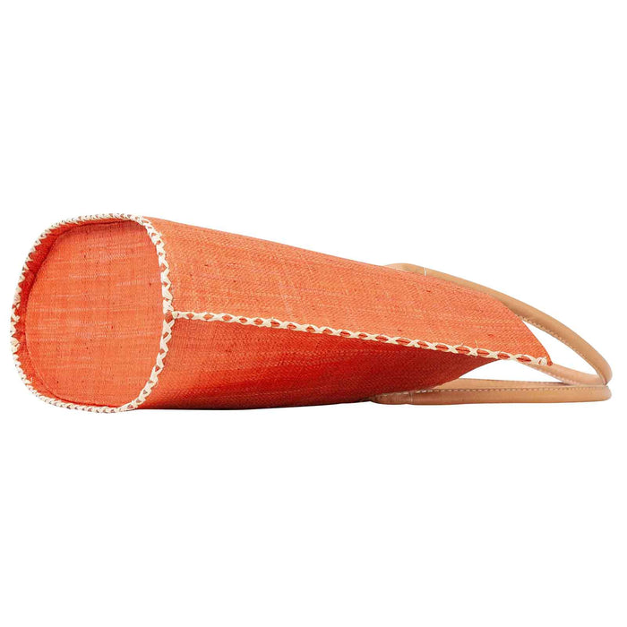 Raffia Coral Tote Leather Handle