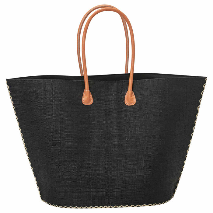 RAFFIA BLACK Tote Leather Handle